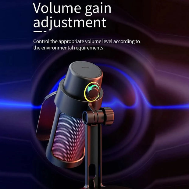 M8 USB Gaming Microphone Computer Mic Kit RGB Lighting with Tripod Cardioid Mode Pick-up One Key to Mute and Gain Knob for Live