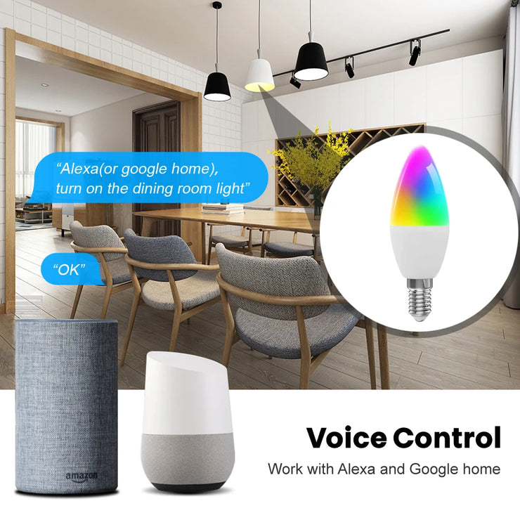 AVATTO Tuya WiFi 6W Smart Candle Bulb,Smart Life App Remote, RGB Led Lamp Bulb Dimmable,Works for Alexa,Google Home