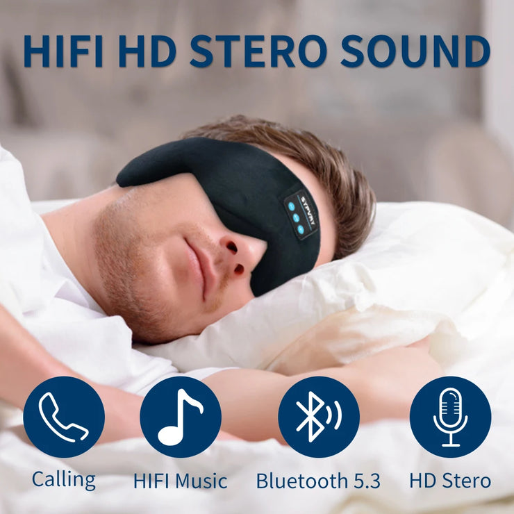 Bluetooth Eye Mask with Headphones for Sleeping Soft Cotton Blindfold Wireless Sleep Mask with Speaker Microphone Adjustable