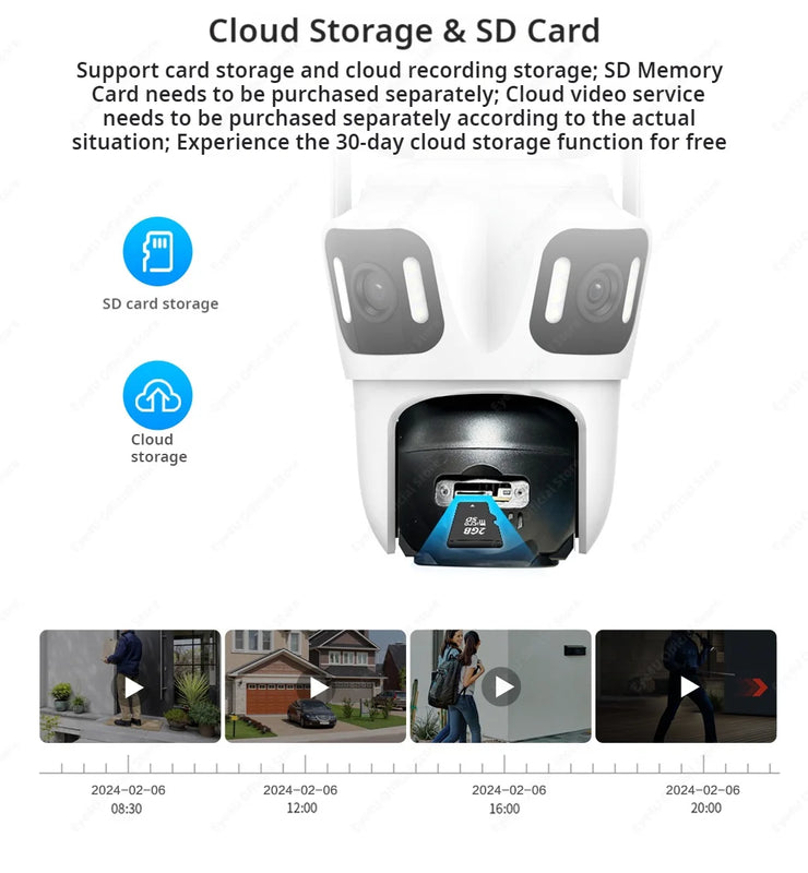 6K 12MP HD IP Camera WiFi Three Lens Three Screens PTZ Outdoor Security Cams Ai Auto Tracking CCTV Video Surveillance ICSEE P2P