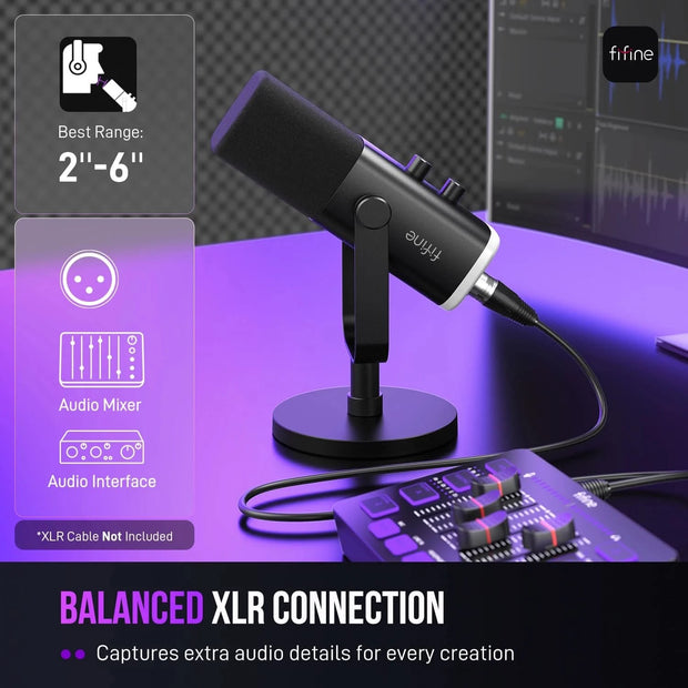 FIFINE USB/XLR Dynamic Microphone with RGB Control/Headphone jack/Mute,MIC for PC Gaming Recording Streaming AmpliGame-AM8