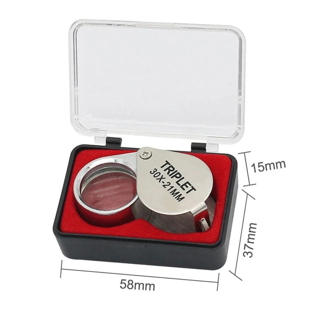 10-30X Pocket Loupe Magnifier Jewelry Magnifying Glass Foldable Diamond Lupa Triplet Jewelers Eye Glass Tool Reading Magnifier