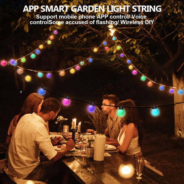 Smart APP Outdoor RGB String Lights 33Ft Patio Lights Dimmable RGB LED Bulbs Color Changing Hanging Lights For Christmas Party