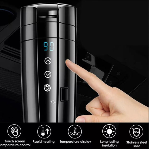 12V Car Heating Cup Rapid Heating and Smart Temperature Display Portable Car Heated Smart Mug 400ML Capacity Water Warmer Bottle