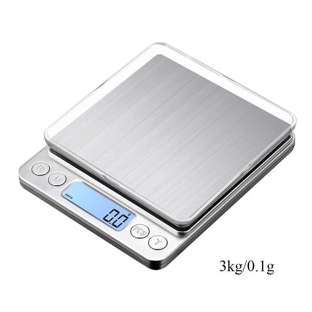 Pocket Case Digital Scale Electronic Weight Scales 3kg 0.1g / 500g 0.01g  Jewelry Scale Food Kitchen Balance Silver With 2 Tray