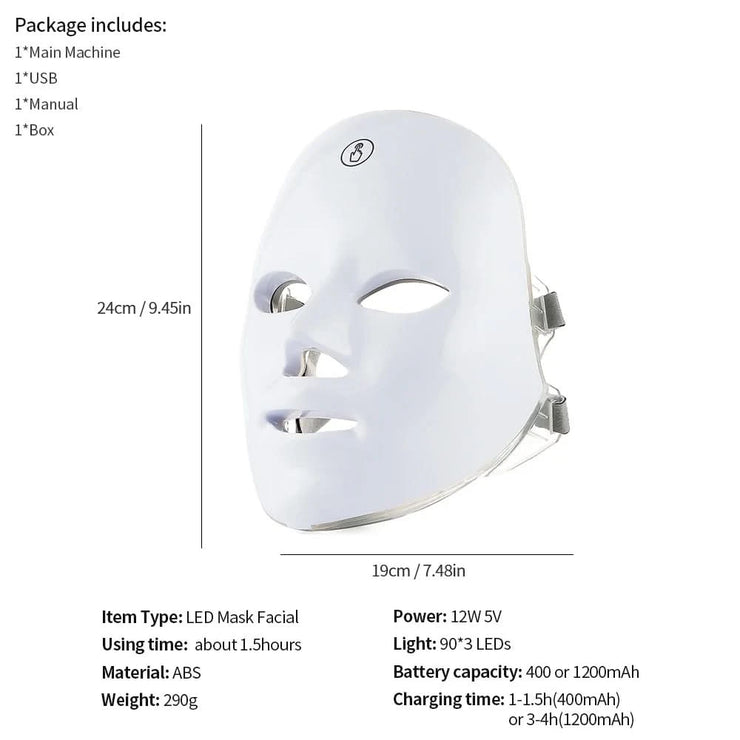 Wireless LED Face Mask Red Light Photon Therapy Anti-Aging Anti Wrinkle Acne Removal 7 Color Facial Mask Skin Care Beauty Device