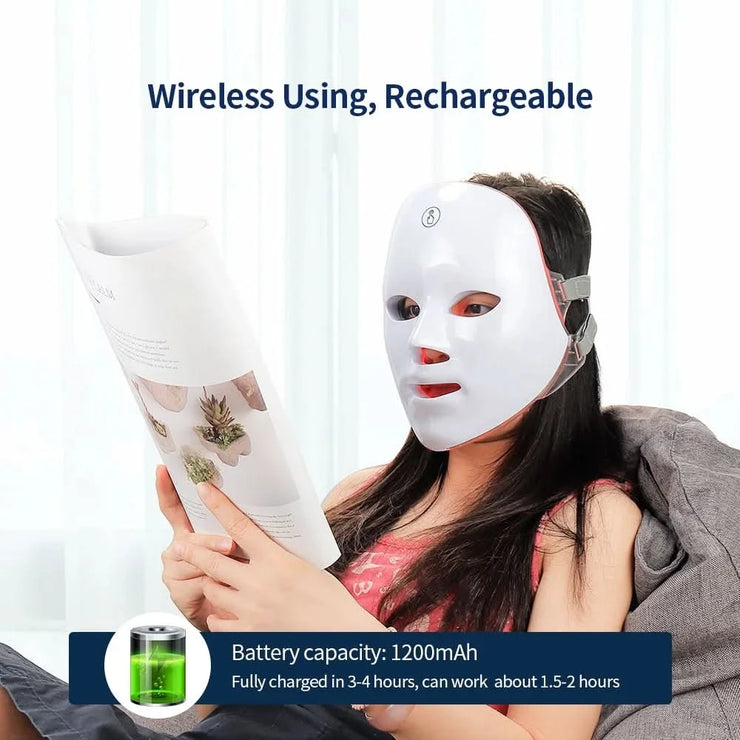 Wireless LED Face Mask Red Light Photon Therapy Anti-Aging Anti Wrinkle Acne Removal 7 Color Facial Mask Skin Care Beauty Device