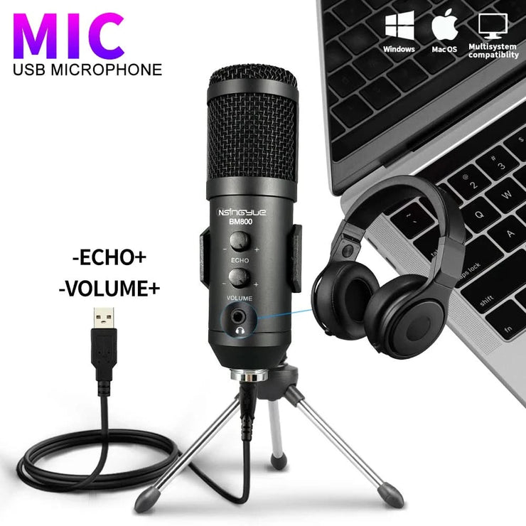 USB Microphone for Computer Gaming,Condense Mic with Echo and Monitoring,for PC Laptop Studio Recording Streaming,Plug and Play