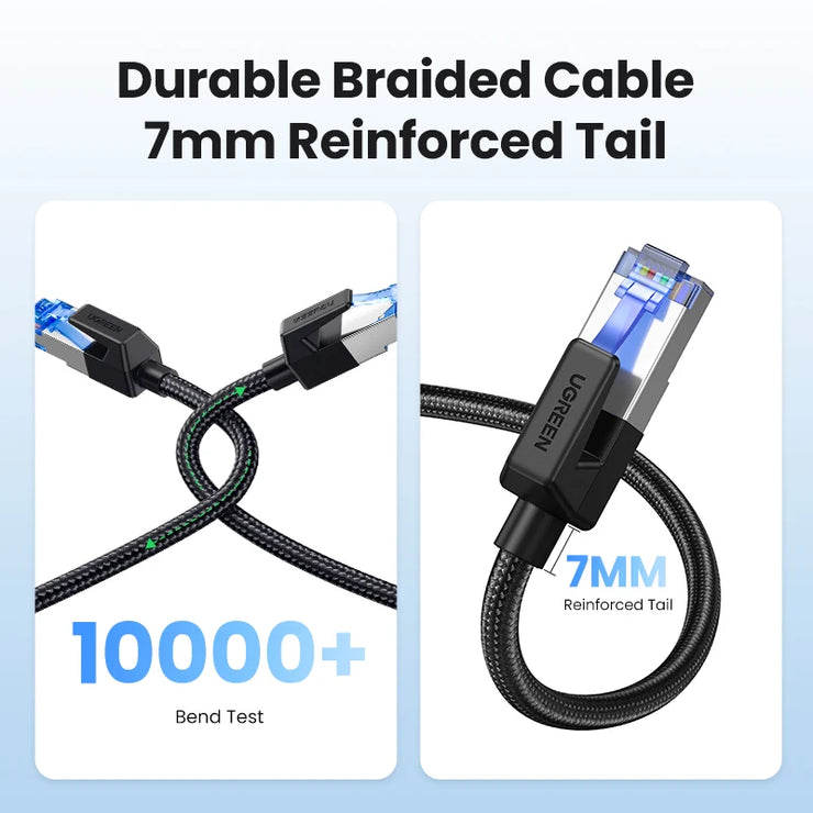 UGREEN CAT8 Ethernet Cable 40Gbps 2000MHz CAT 8 Networking Cotton Braided Internet Lan Cord for Laptops PS 4 Router RJ45 Cable