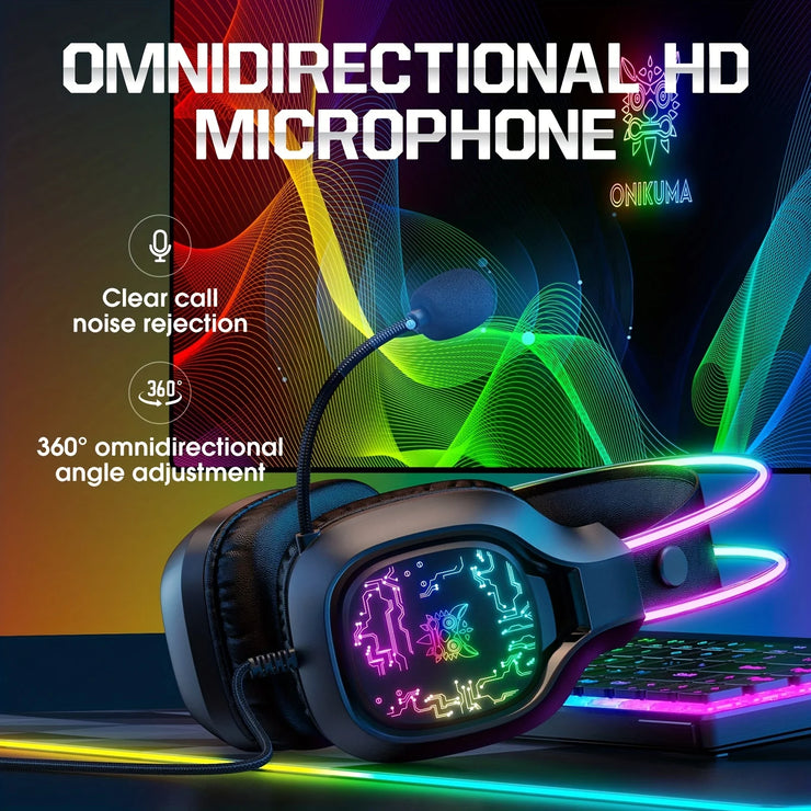 ONIKUMA X22 Gaming Headset RGB Dynamic Lighting Wired Over-Ear Headphones With Noise-Canceling Mic For PC PS4 Xbox PS5