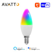 AVATTO Tuya WiFi 6W Smart Candle Bulb,Smart Life App Remote, RGB Led Lamp Bulb Dimmable,Works for Alexa,Google Home