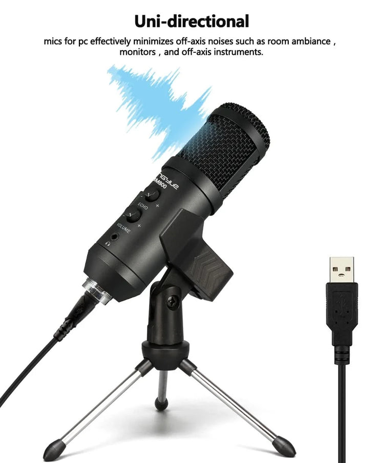 USB Microphone for Computer Gaming,Condense Mic with Echo and Monitoring,for PC Laptop Studio Recording Streaming,Plug and Play