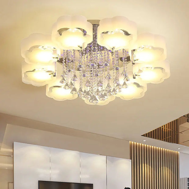 Multi-head crystal ceiling lamp modern living room luxury bedroom study chandelier LED smart restaurant interior decoration ligh