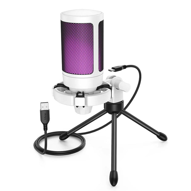 AmpliGame RGB USB Gaming Microphone with Light-touch Mute,Condenser Mic with Tripod for PC,PS4/5,Laptop Streaming-A2