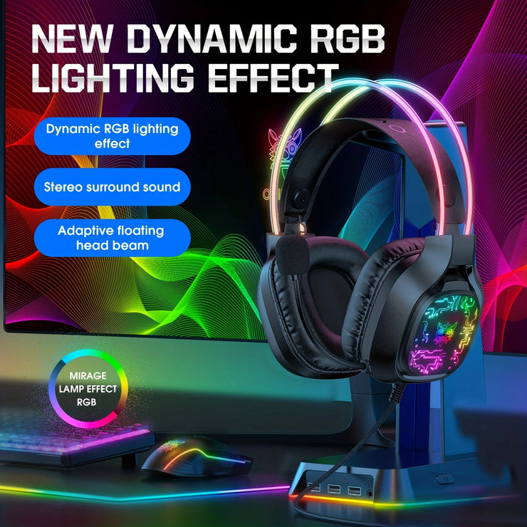 ONIKUMA X22 Gaming Headset RGB Dynamic Lighting Wired Over-Ear Headphones With Noise-Canceling Mic For PC PS4 Xbox PS5