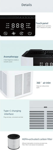 Air Purifier Smoke Odor Negative Ion Generator Bedroom Quiet Air Cleaner for Household HEPA Filter Efficient Purifying Air