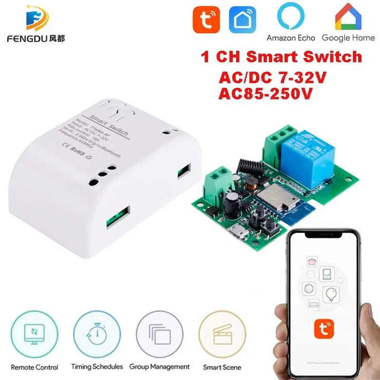 Wifi Smart Switch 1CH 7-32V Mini Wifi Light Controller 433 RF Receiver Gate Garage Opener 10A Smart Life Tuya app 1 Gang Relay
