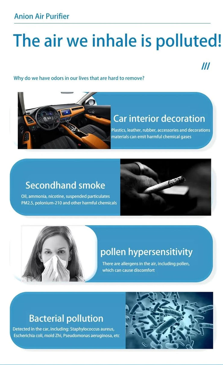 Car mounted air purifier Portable automotive negative ion smoke and odor removal Small desktop low noise purifier Air freshener