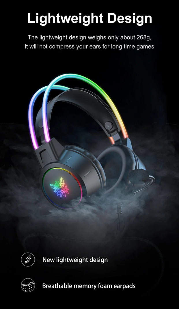 ONIKUMA X15 Pro Wired Headphones with RGB Head Beam Flexible Mic Button Control Gaming Headset Gamer for Compute PC