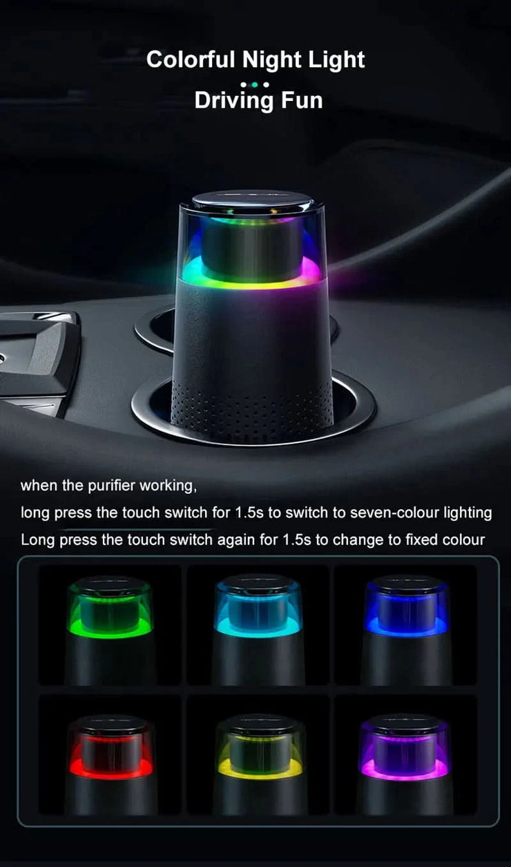 Air Purifier Devices for Car with Usb Colorful Night Light Touch Screen Multi-layer filter Odor Removal Negative Ions Generator