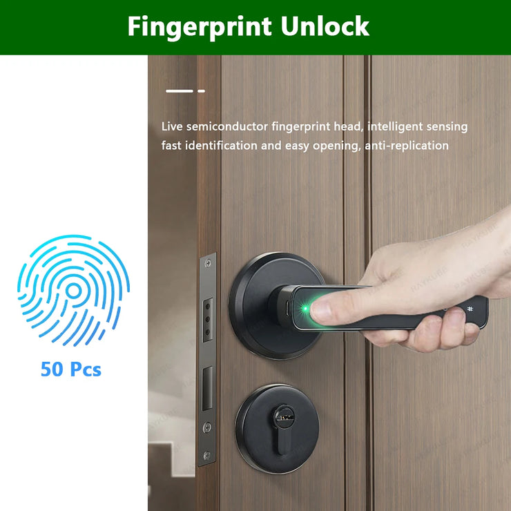 RAYKUBE M3 Tuya BLE Digital Fingerprint Door Lock Electronic Lock with 60/70mm Latch Keys Smartlife/Tuya APP Remote Unlock