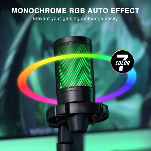 AmpliGame RGB USB Gaming Microphone with Light-touch Mute,Condenser Mic with Tripod for PC,PS4/5,Laptop Streaming-A2