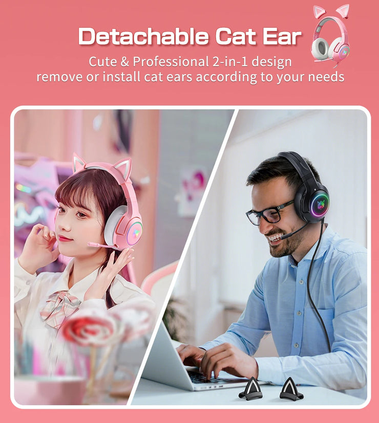 ONIKUMA K9 Wired Headphones with RGB Light Flexible HD Mic Gaming Headset Gamer 7.1 Surround Computer Earphones for PC Gamer