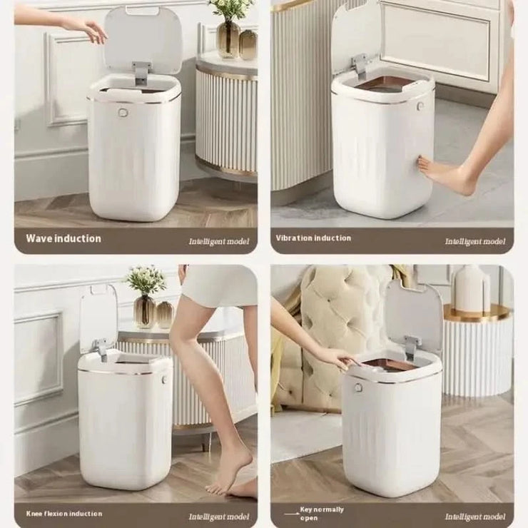 Smart Bathroom Trash Can Automatic Bagging Electronic Trash Can White Touchless Narrow Smart Sensor Garbage Bin Smart Home 15L