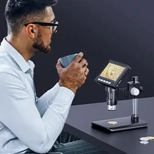 مجهر رقمي 4.3 بوصة 1080 بكسل 50-1000x مجهر لحام على شكل عملة معدنية 2000 مللي أمبير في الساعة لإصلاح الإلكترونيات PCB الكمبيوتر المحمول