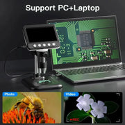 4.3"IPS Digital Microscope 1600X Magnification Zoom Video Record Coin Microscope for Electronics Soldering Phone Repair PCB 8led