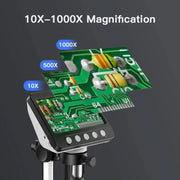 4.3"IPS Digital Microscope 1600X Magnification Zoom Video Record Coin Microscope for Electronics Soldering Phone Repair PCB 8led