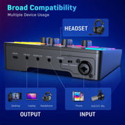 FIFINE Gaming Audio Mixer,Streaming 4-Channel RGB Mixer with XLR Microphone Interface,for Game Voice,Podcast,AmpliGame SC3