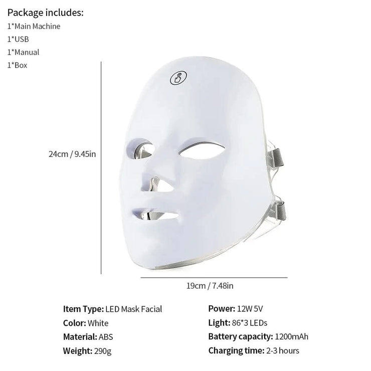7 Colors Led Facial Mask With Neck Red Light Therapy Mask For Skin Tightening Lifting Anti-aging Bio-Light Beauty Whitening Home