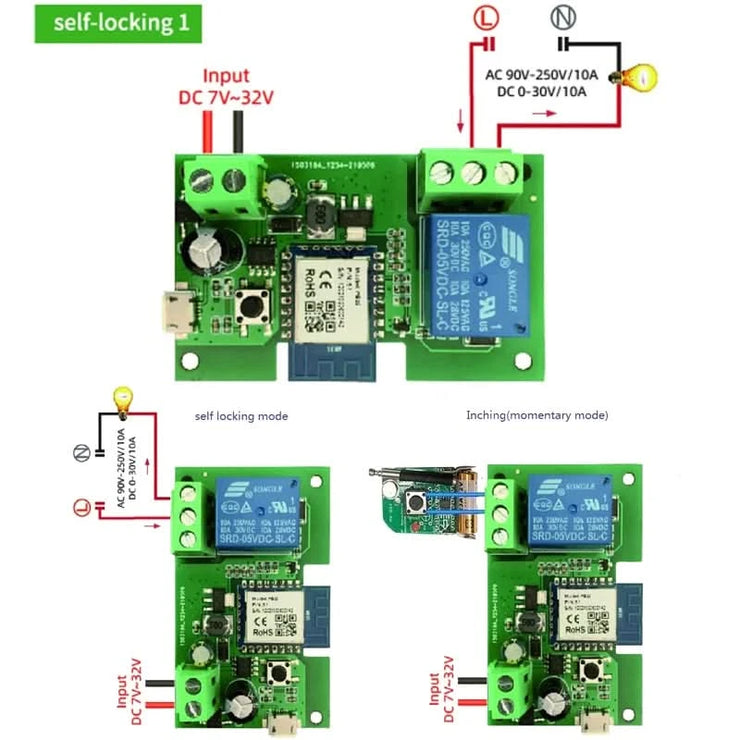 Wifi Smart Switch 1CH 7-32V Mini Wifi Light Controller 433 RF Receiver Gate Garage Opener 10A Smart Life Tuya app 1 Gang Relay