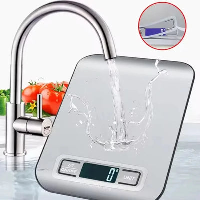 ميزان مطبخ رقمي بشاشة عرض LED 5 كجم/1 جم، لوحة من الفولاذ المقاوم للصدأ، ميزان إلكتروني للمنزل والمجوهرات والطعام والوجبات الخفيفة وأدوات الخبز