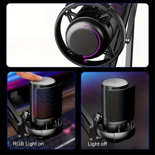 Gaming USB microphone, noise-canceling condenser microphone,with microphone stand, monitoring,suitable for streaming, podcasting