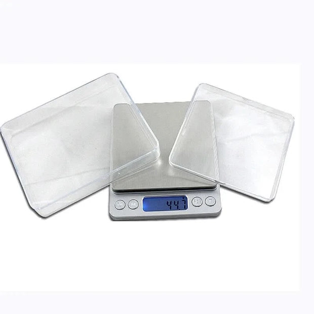 Pocket Case Digital Scale Electronic Weight Scales 3kg 0.1g / 500g 0.01g  Jewelry Scale Food Kitchen Balance Silver With 2 Tray
