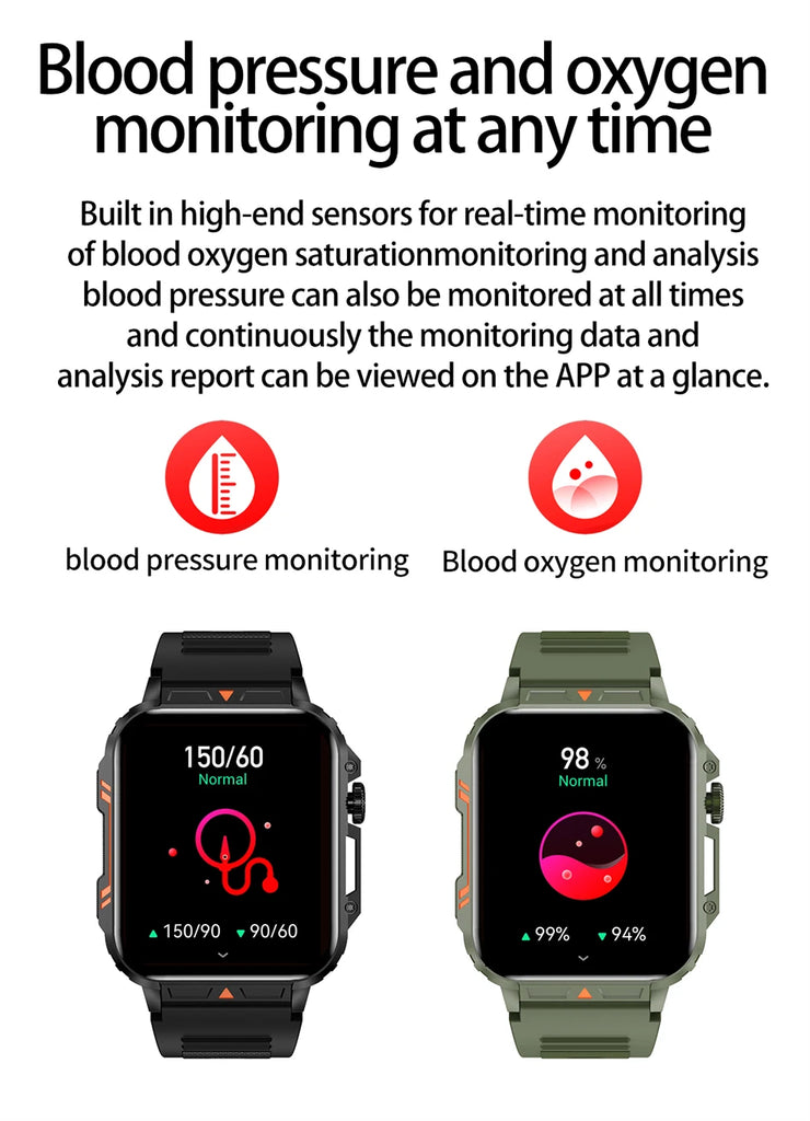 Military Outdoor GPS Sports Smart Watch Men 1.95 inch Heart Rate Blood Oxygen Bluetooth Call SmartWatches Men's For Android IOS