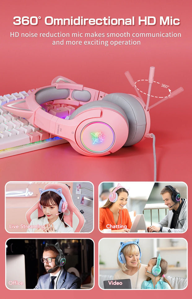 ONIKUMA K9 Wired Headphones with RGB Light Flexible HD Mic Gaming Headset Gamer 7.1 Surround Computer Earphones for PC Gamer