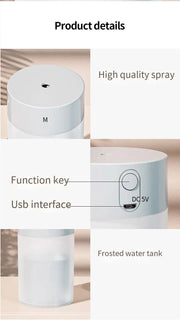 Air Humidifier Ultrasonic Mini Aromatherapy Diffuser Portable Sprayer USB Essential Oil Atomizer LED Lamp for Home Car