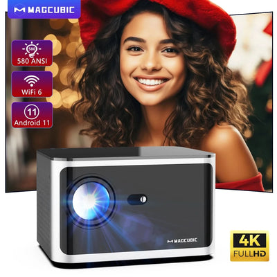 جهاز عرض Magcubic 580ANSI يعمل بنظام Android 11 بدقة 4K و1080P وواي فاي 6 وتحكم صوتي Allwinner H713 وElectronic Focus وBT5.0 وHome Cinema HY350 Pro