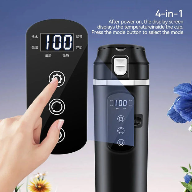 12V/24V Stainless Steel Car Heating Cup Smart Temperature Control Electric Kettle Car Heated Smart Mug 500ML Water Warmer Bottle