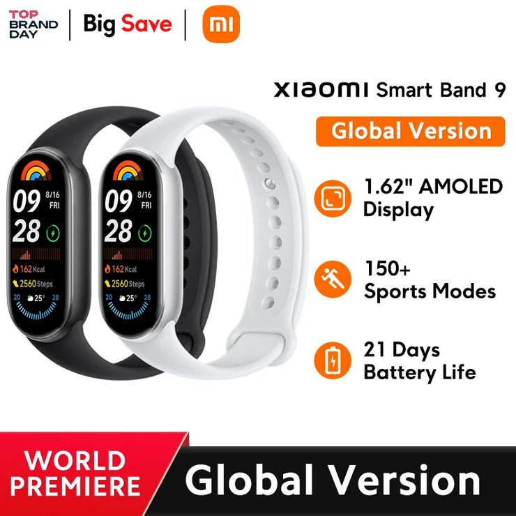 [World Premiere]Global Version Xiaomi Smart Band 9 1.62" AMOLED Display 21-day Battery Life 150+ Sports Modes Sleep Monitoring