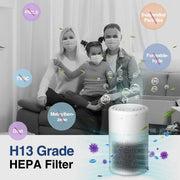 Air Purifier With H13 HEPA + Activated Carbon Filter Dual Purification for 20㎡ Rooms Blue Light for Pet Allergy Relief Air Clean