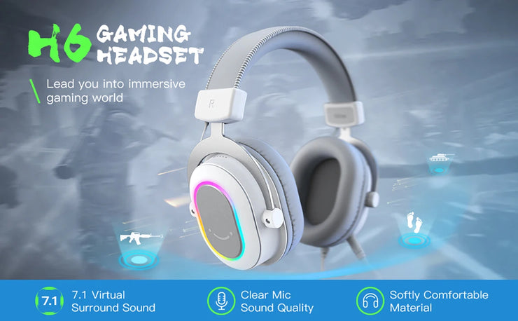 FIFINE RGB Gaming Headset with 7.1 Surround Sound/3-EQ/MIC,Over-ear Headphone with In-line Control for PC PS4 PS5 Ampligame-H6W