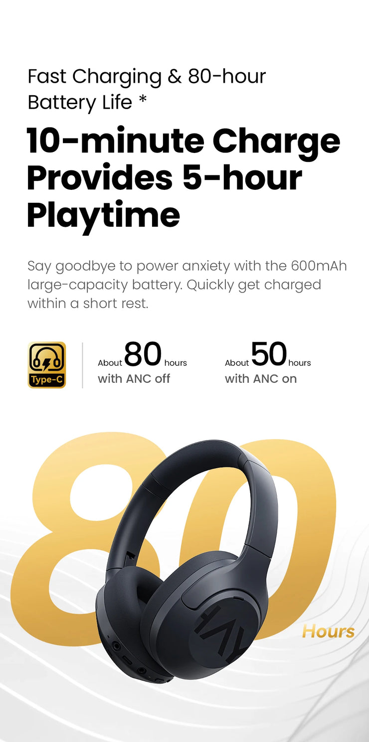 HAYLOU S30 Wireless Bluetooth 5.4 Headphones 43dB Adaptive Noise Cancelling Headsets 40mm Driver 80H Playtime Earphones