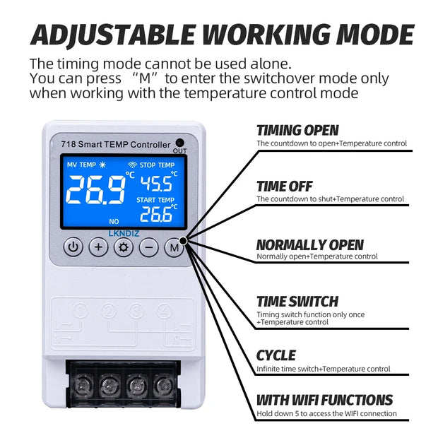 Temperature Smart WIFI  Controller Constant Thermostat Control Timing Control Switch Cycle Control Multiple Sensor Head Option