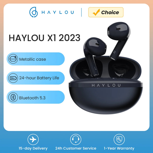 HAYLOU X1 2023 TWS Bluetooth Earphone BT5.3 Wireless Headset Metallic Case 12mm Dynamic Driver 24H Battery Life Sports Earbuds