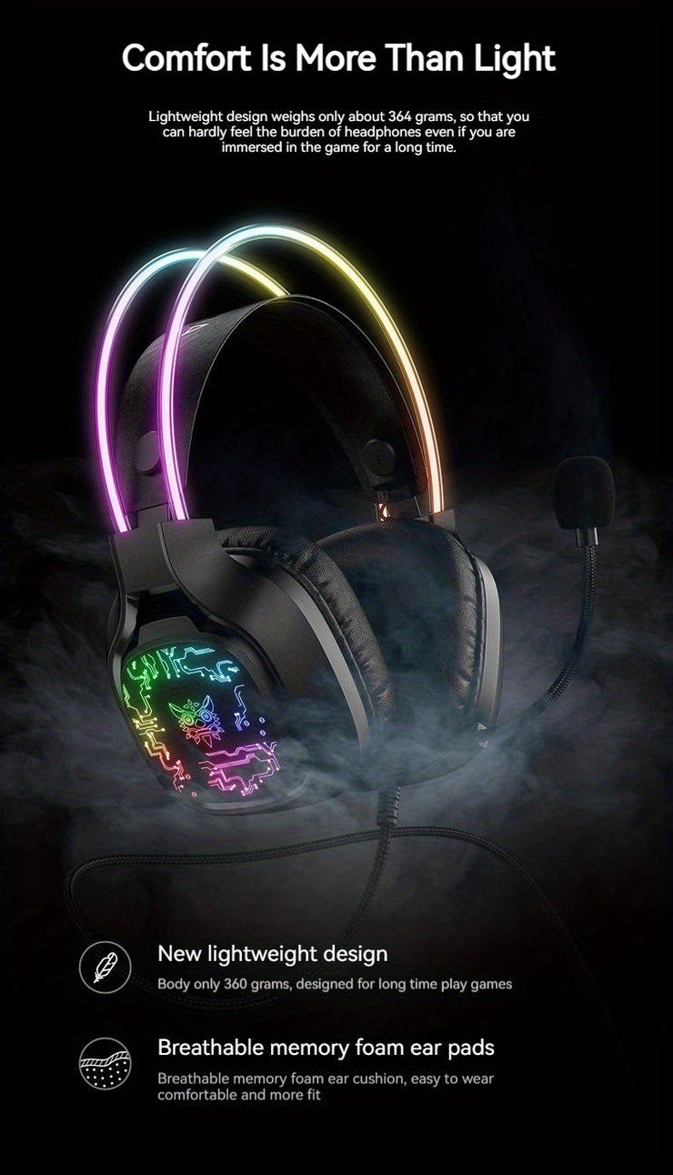 ONIKUMA X22 Gaming Headset RGB Dynamic Lighting Wired Over-Ear Headphones With Noise-Canceling Mic For PC PS4 Xbox PS5