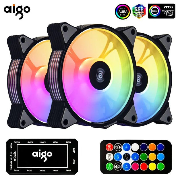 Aigo AR12 120mm pc computer Case Fan RGB Heatsink aura sync sata port 12cm Cooler argb Silent controller fan cooling ventilador - NR SMARTHUB